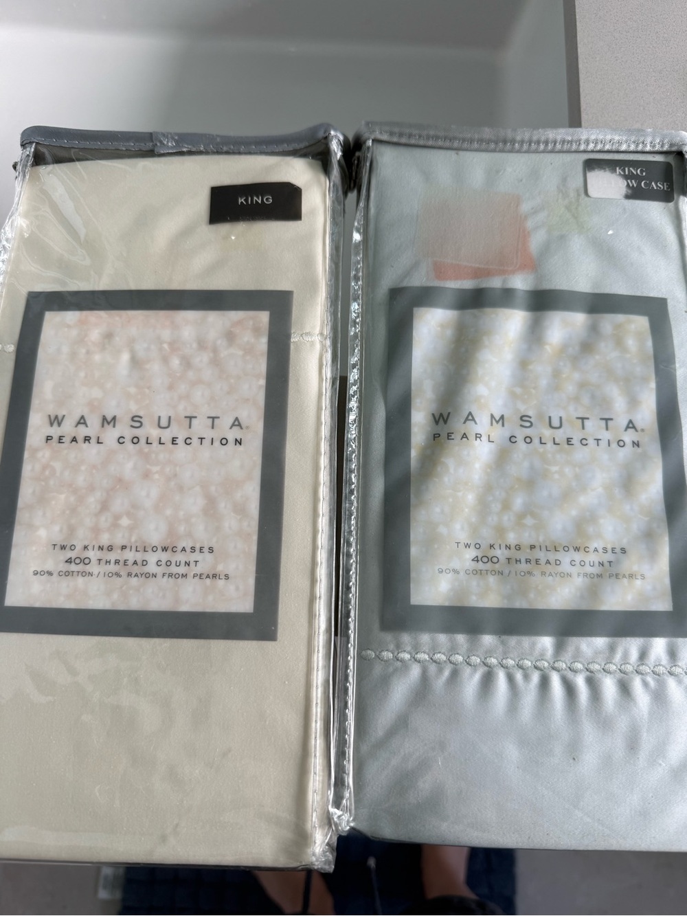 Wamsutta Pearl Collection King Pillowcases - Cream and Gray